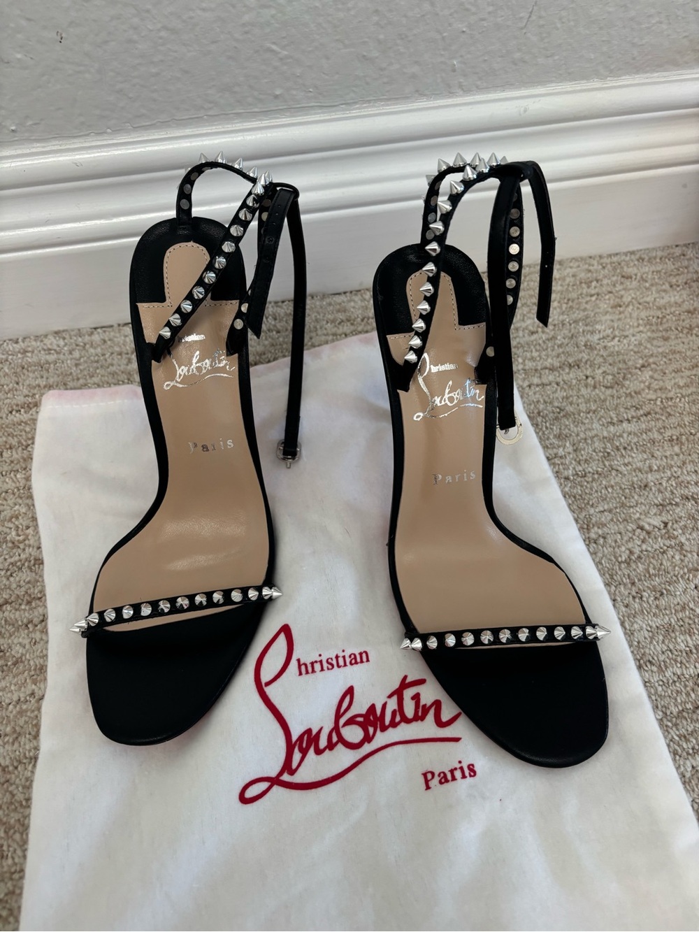 New RED SOLE designer inspired Black silver Studded Ankle-Strap Heels size 37